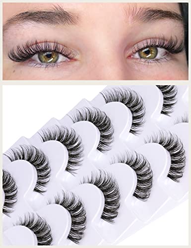 False Eyelashes Natural Look Eye Lashes Wispy CC Curl Russian Eyelashes 14mm Clear Band Strip Lashes That Look Like Extensions Cat Eye Lashes Pac
