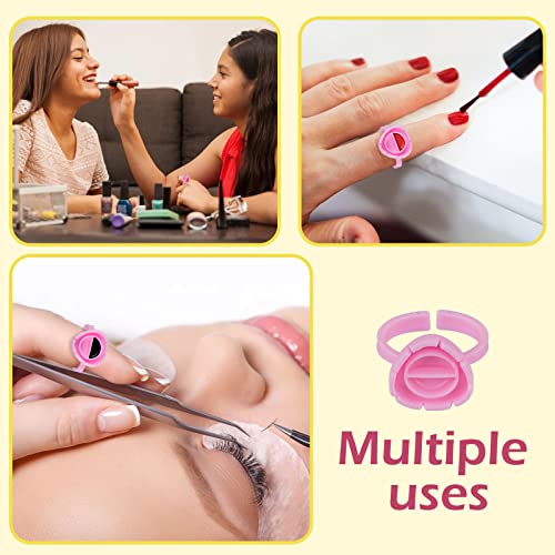PAFUWEI 100 PCS Pink Lash Glue Holder, Lash Glue Rings, Random Shaped Lash Extension Volume Lashes Quick Blossom eyelash glue holder for Eyelash