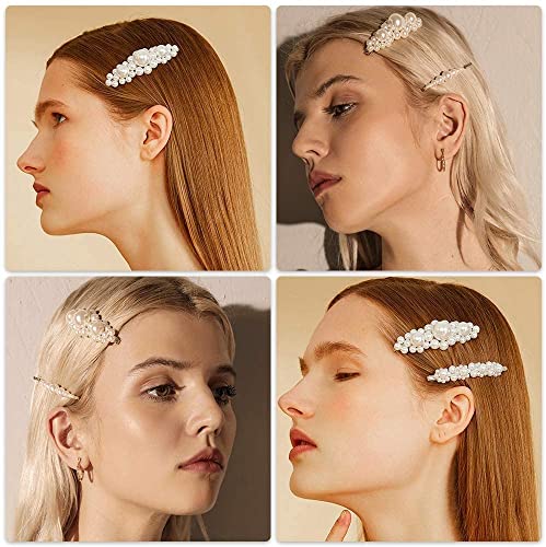 Makone Pearl Hair Clips 12 Pcs, Fashion Pearls Hair Barrettes, Hairpin Combination Hair Accessories for Women Girls
