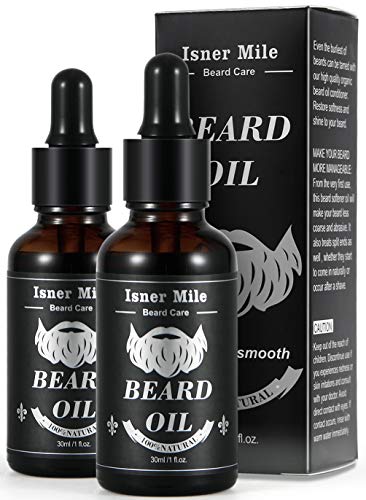 Isner Mile 2 Pack Beard Oil for Men with Castor Oil Serum Conditioner Light Magic Scent, Natural Premium Beard Growth Oil to Cure Beard Itch, Sof