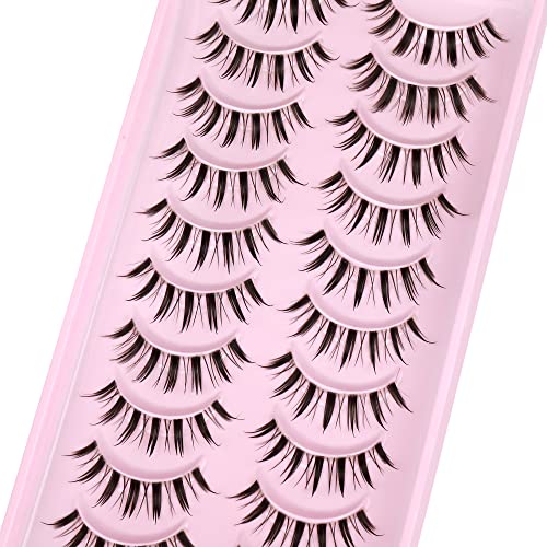 JIMIRE False Lashes Natural Cat Eye Faux Mink Lashes Pack 12MM Short Small Fake Eyelashes 10 Pairs