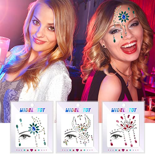 Face Gems Glitter 6PCS Festival Face Stickers Self-Adhesive Face Jewels Crystal Rhinestone Temporary Tattoo for Face Eyes Body Rave Festival Part