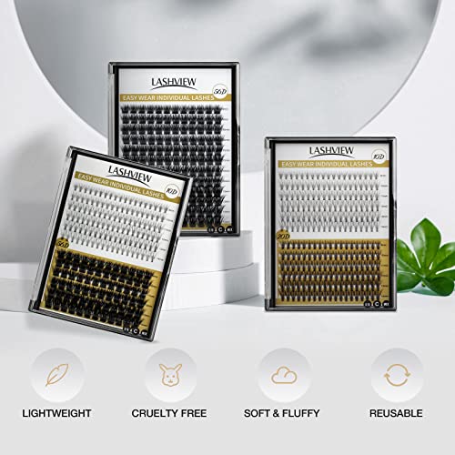 LASHVIEW DIY Lash Extension, Cluster Lashes,Soft and Lightweight, 0.10mm 56D 9-14mm Mixed Reusable Wide Band Lash Cluster at Home