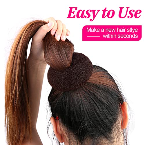 Hair Donut Brown, MORGLES 4PCS Hair Bun Donut Ballet Bun Ring Hair Bun Maker Shaper Chignon Doughnut with 10PCS Hair Pins