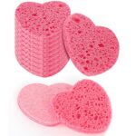Sibba Compressed Facial Sponges, 10 Pieces Heart Cellulose Facial Sponges, Face Exfoliator Cleansing Sponge, Natural Cosmetic Spa Sponges for Fac