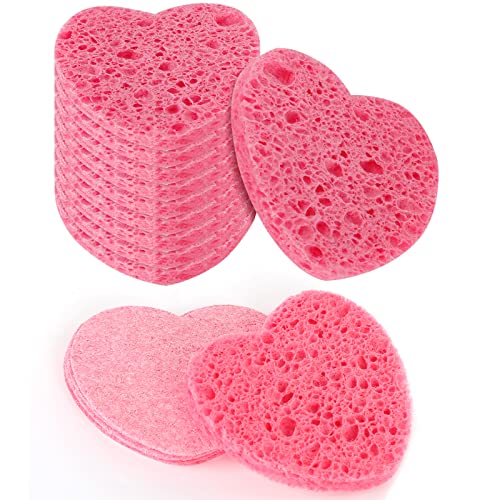 Sibba Compressed Facial Sponges, 10 Pieces Heart Cellulose Facial Sponges, Face Exfoliator Cleansing Sponge, Natural Cosmetic Spa Sponges for Fac
