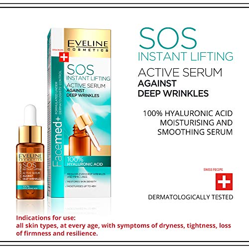 Eveline Cosmetics Active Face Serum against Deep Wrinkles and Fine Lines | 18 ML | Anti Wrinkle Face Lift Cream | 100% Hyaluronic Acid | Smooth M