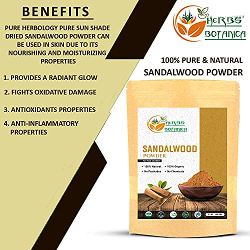 Herbs Botanica Chandan (Sandalwood) Powder Organic 100gm / 3.52 oz For Skin, Face Pack, Face Mask, Worship Tilak, Auspicious Occasions 100% Natur