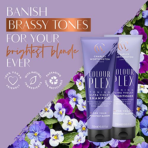 Charles Worthington Colourplex Toning Ultra Violet Shampoo, Purple Shampoo for Blonde Hair, Toning Shampoo for Blondes, Purple Pigment Shampoo, 2