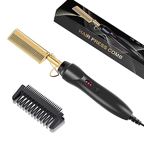 Hot Comb, Electric Hot Comb Hair Straightener for Wigs, Professional Ceramic High Heat Press Comb, Multifunctional Copper Hair Curler, Portable A
