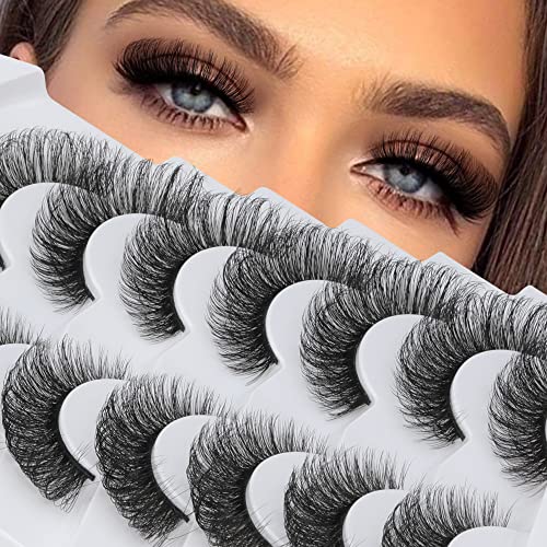 Ruairie False Eyelashes Cat Eye Lashes Fluffy Wispy Natural Eyelashes 20MM False Lashes Pack 8D Dramatic Volume Faux Mink Lashes Strip 7 Pairs