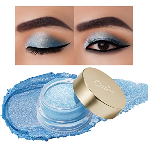 Oulac Shiny Light Blue Cream Eyeshadow, Can Be Used as Highlighter and Eyeshadow, Glitter Eyeshadow with Creamy Texture, Waterproof, Large Capaci