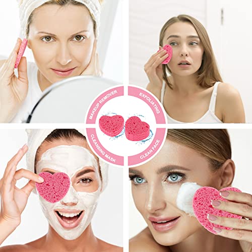 Sibba Compressed Facial Sponges, 10 Pieces Heart Cellulose Facial Sponges, Face Exfoliator Cleansing Sponge, Natural Cosmetic Spa Sponges for Fac
