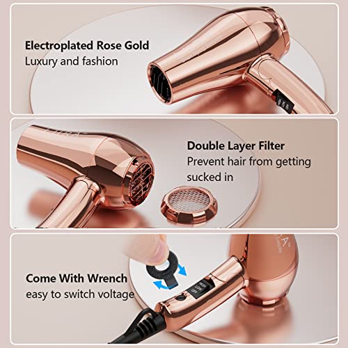 LURA Travel HairDryer Dual Voltage 1000W Blow Dryer with Diffuser UK Plug Mini Hairdryer with Folding Handle Small Hairdryer with Concentrator Tr