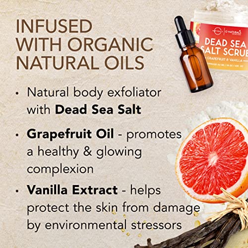 O Naturals Exfoliating Body Scrub Grapefruit & Vanilla Essential Oil Body Exfoliator - Organic Smoothing Body Scrub Exfoliator Dead Sea Salt Scru