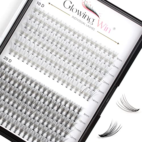 Glowingwin Individual Lashes Cluster Lashes 120 PCS Natural Look False Eyelashes Individual Soft DIY Lash Extensions At Home(20D Mix8-14mm 0.07C