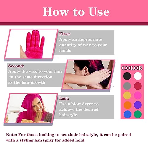 HaiolorPro Pink Temporary Hair Colour Dye Wax Washable,Non Permanent Coloured Hair Spray for kids, Hair Makeup Paint Wax for Parties or Cosplay,