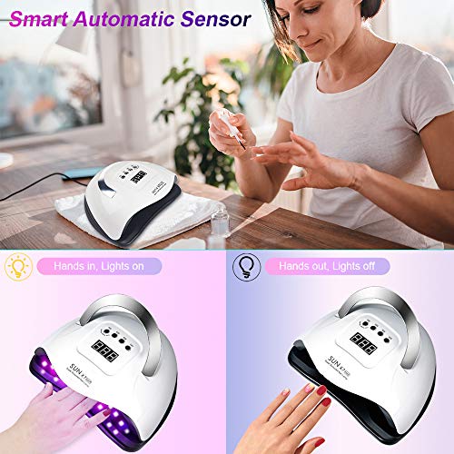 BEENLE UV LED Nail Lamp 180W, 57 LEDs Fast Dry Gel Light Nail Dryer,Portable Handle Curing Lamp 4 Timer Setting,Large Space Automatic Sensor