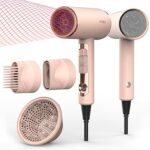 FUNTIN 2200W Hair Dryer with Diffuser Brush Nozzle Ionic Blow Dryer Powerful Baby Pink