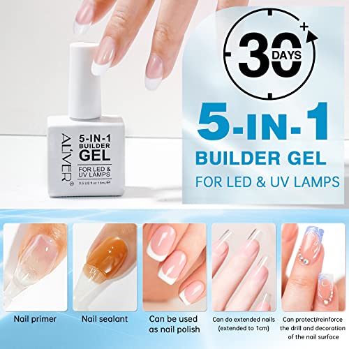 Builder Gel Clear, 5 in 1 Nail Builder Gel in a Bottle, Builder Base Gel Nail Strengthener Gel for Weak Nails, Hard Nail Gel Builder Extension fo