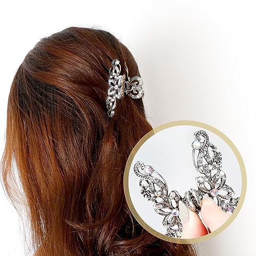 Jagowa Vintage Hair Claw Clips Rhinestone Shiny Flower Butterfly Claw Clips Retro for Women Girls Wedding Bridal