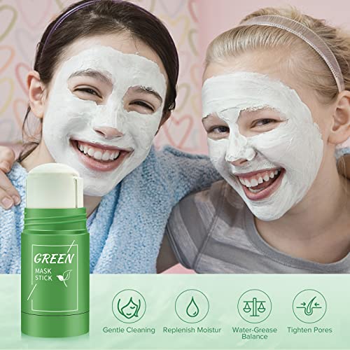 Green Tea Cleansing Mask Stick,2 Pack Blackhead Remover Mask Stick,Purifying Clay Stick,Anti-Acne Oil Control & Clean Pores for All Skin Types Wo