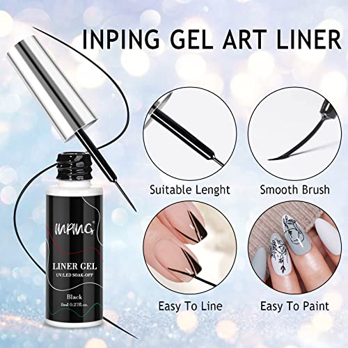 INPING Nail Art Liner Gel Polish, 2 Basic Colors Black White Liner Painted Gel Set Soak-Off UV/LED Nail Varnish Line Pen for Drawing Liner Swirl