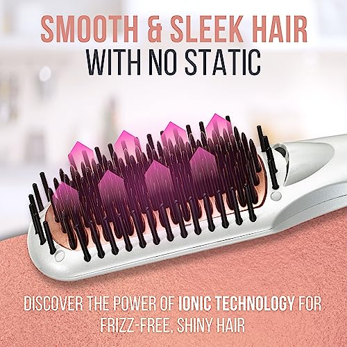 Ionic Hair Straightener Brush for Women, Fast Heating Ceramic & Anti-Scald Design, 80-230°C Adjustable Temperature - Hot Straightening Brush for