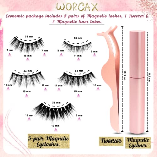 Magnetic Eyelashes, Eye Lashes With 5 Pairs of Magnetic Lashes - 2 Tubes of Magnetic Eyeliner, Reusable Magnetic Eyelashes with Tweezers, No Glue