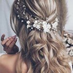 Vakkery Flower Bride Wedding Hair Vine Pearl Hair Accessories Bridal Headband Headpiece for Women and Girls (Silver)