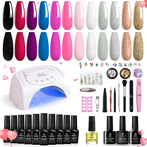 Beetles Gel Nail Polish with U V Light Starter Kit, 12 Colors Spring Pastel Gel Polish with Base Gel Top Coat Cuticle Oil, Soak Off Macaroon Gel