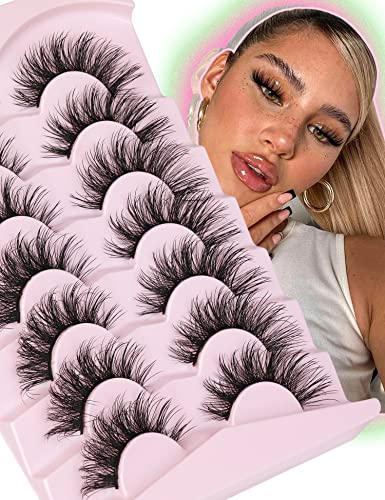 False Eyelashes Natural Look Eye Lashes Wispy CC Curl Russian Eyelashes 14mm Clear Band Strip Lashes That Look Like Extensions Cat Eye Lashes Pac