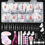 Chennyfun Nail Tips and Glue Gel Kit, Clear Coffin Nail Tips, 500Pcs Acrylic Fake Nails Tips Ballerina False Nails Easy Nail Extension Set with U
