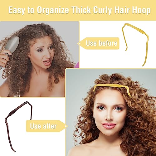 Audasi 2 PCS Curly Fashion Hair Hoop Hairbands, Square Shaped Hinged Curly Thick Hair Large Hair Headband, Invisible Hairstyle Blending Hair Hoop
