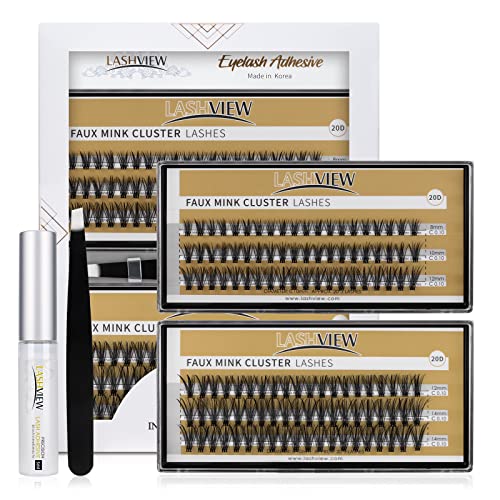 LASHVIEW DIY Eyelash Extension, Individual Lashes Kit,Cluster Lashes,Individual Lashes with Glue and Tweezers