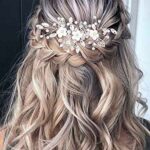 Vakkery Bride Flower Wedding Hair Vines Crystal Hair Piece Bridal Hair Accessories for Women and Girls (Silver)