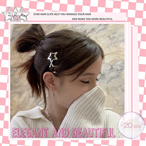 Star Hair Clip Y2K Accessories Silver Hair Clips 20pcs, Star Clips Snap Hair Clips Women Metal Hair Clips for Girls, Cute Hair Clips Girl Hair Ac