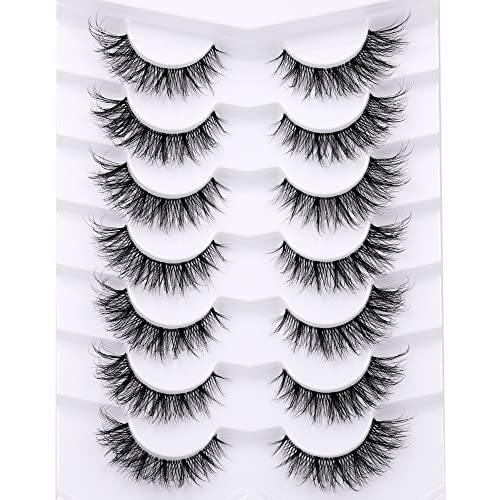 Ruairie False Eyelashes Cat Eye Lashes Fluffy Wispy Natural Eyelashes 20MM False Lashes Pack 8D Dramatic Volume Faux Mink Lashes Strip 7 Pairs