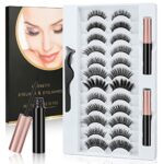 URAQT Magnetic Eyelashes with Eyeliner, 12 Pairs Natural Look False Magnetic Eyelashes with 2 Tubes Waterproof Magnetic Eyeliner, Reusable Fake E