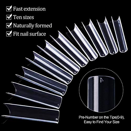 Kalolary Clear Extra Long C Curved False Nail Tips, 400p Extra Long Nail Tips C/U Curve Half Cover False Nails French False Nail Tips with Box