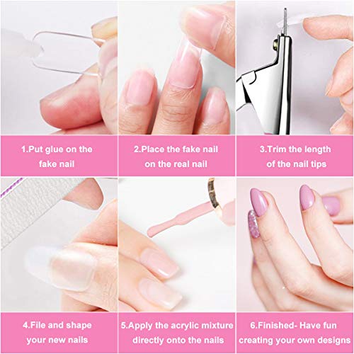 Beainfir 500 Pieces Clear False Nail Tips French Artificial Fake Art Nails Tips 10 Sizes DIY Acrylic Fake Nail with Box, Nail Brush, Cuticle Push