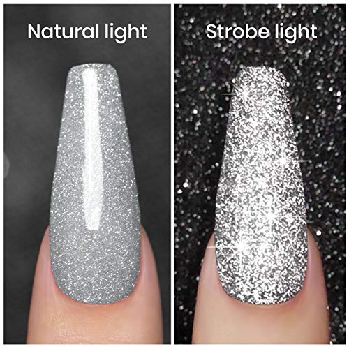 RARJSM Silver Glitter Gel Nail Polish Sparkle Nail Gel Varnish Requires Drying Under UV LED Lamp for Women Spring Summer Nail UV Beauty Art Desig