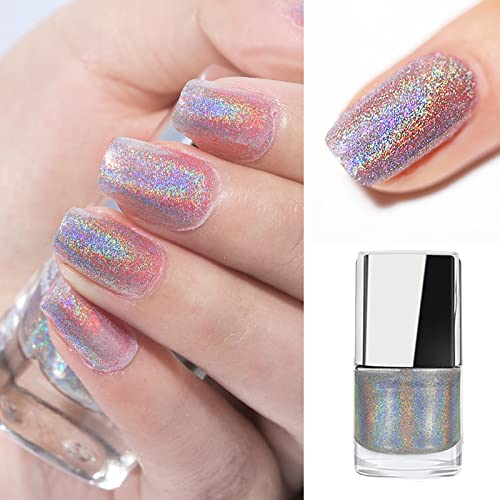 Holographic Nail Polish, Glitter Nail Polish With Mermaid Effect Silver Nail Polish, Long Lasting Nail Polish Polarising Glitter,Nail Polish Art
