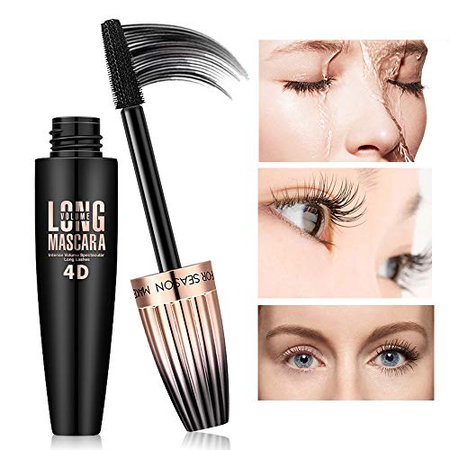 Mascara Black, 4d Silk Fiber Eyelash Mascara Waterproof, Longer & Thicker Lash, Extra Long Fiber Mascara and Thick, Long Lasting, Waterproof & Sm