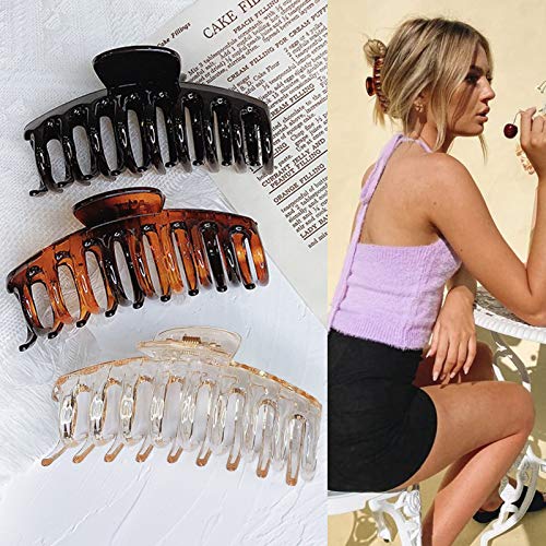 Hair Claw Clips for Thick Hair - 3pcs 4.3’’ ABS Nonslip Jumbo Hair Clips Strong Hold Hair Jaw Clips Big Hair Clips French Design Hair Styling Acc
