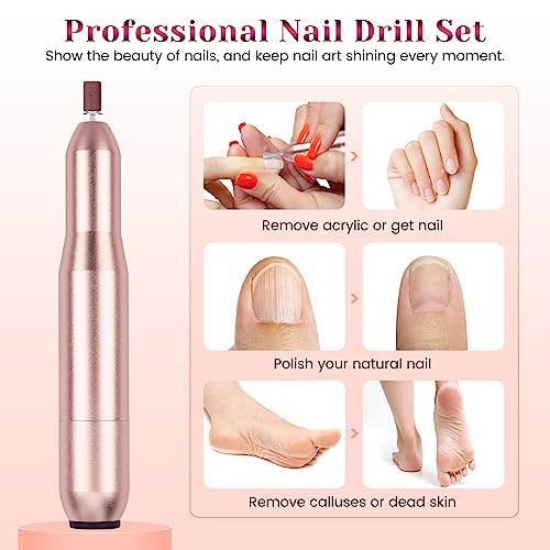Sarmeley Electric Nail Files Professional Electric Nail Drill Set for Acrylic Gel Nails Portable Manicure Pedicure Kit with Sanding Bands, Champa