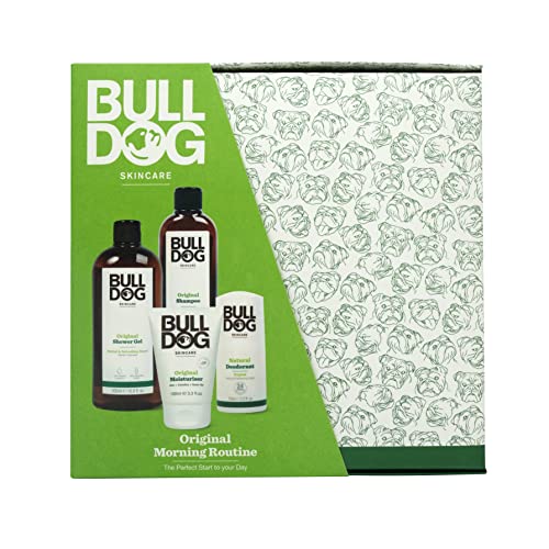 Bulldog Skincare - Original Morning Routine Kit, Gift Set for Men (x1 Shower Gel 500ml, x1 Shampoo 300ml, Natural Deodorant Roll-On 75ml, Moistur
