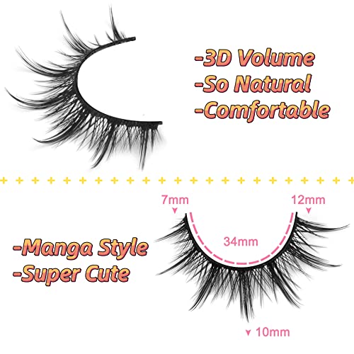 Manga Lashes Natural Look Anime Lashes Wispy Faux Mink False Eyelashes Fluffy Spiky 3D Volume Eye Lashes Korean Japanese Asian Cosplay Fake Eyela