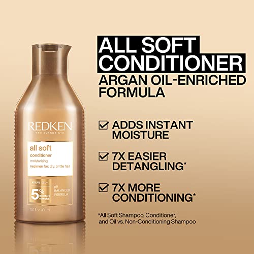 REDKEN | All Soft Hydrating Shampoo, Conditioner 300ml and Moisture Restore Leave In Treatment 150ml for Ultimate Immediate Hydration & Shine