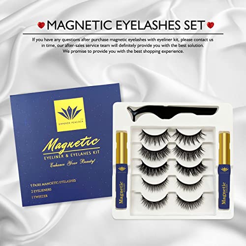 Magnetic Eyelashes Set 5 Pairs with 2 x Waterproof Magnetic Eyeliner Kit for Natural Look Reusable Easy to Set Comfortable Lashes with Tweezers M